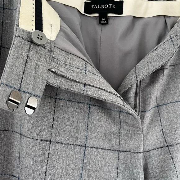 TALBOTS Windsor Gray Italian Plaid Trousers Pants 99% Wool 1% Spandex Size 14 - Picture 10 of 15